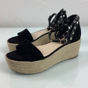 Marc Fisher Jazlyn Studs black suede open toe Espandrille Sandals Size 8.5M EU